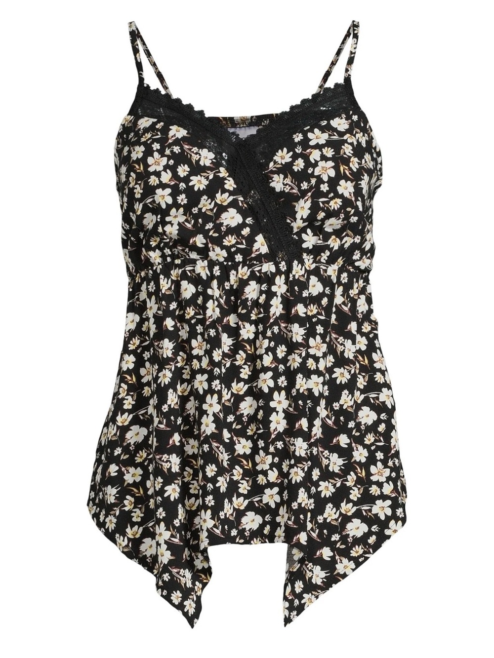 Floral Handkerchief Hem Lace Trim Cami Top Cottagecore Fairy Coquette Whimsy
